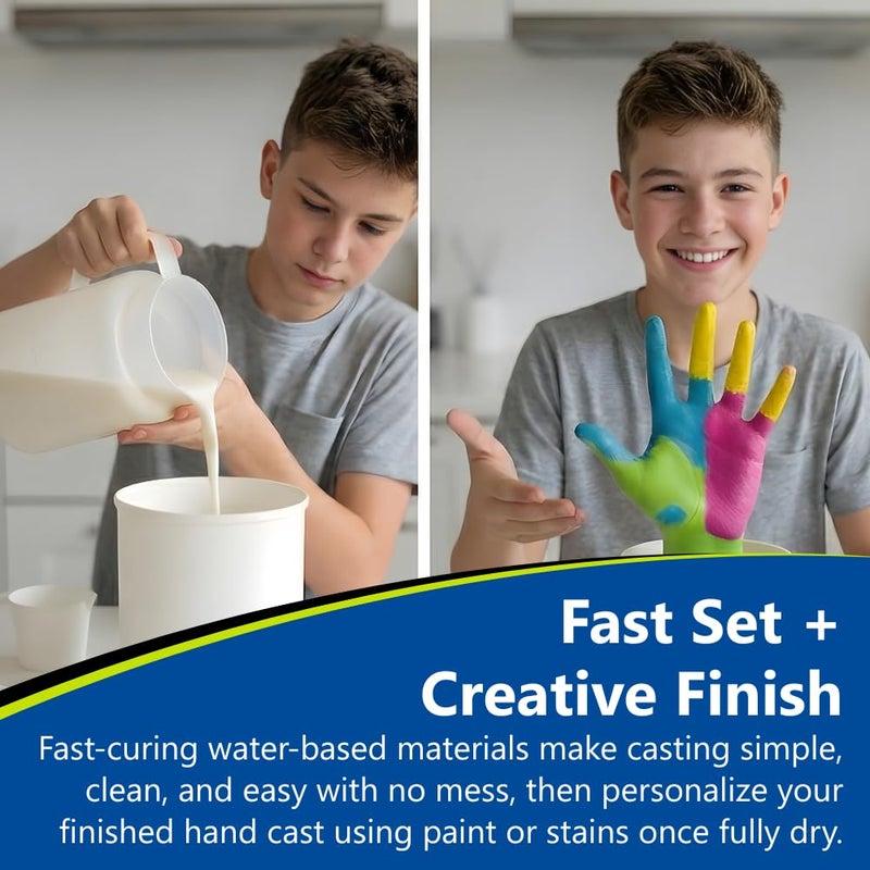 Perfect craft Hand Casting Kit, DIY Hand Mold Kit for Kids, Fun Craft Gift for Boys & Girls, Fast-Curing, Non-Toxic, Water-Based Material, USA Made, Ages 8+ - Image 4
